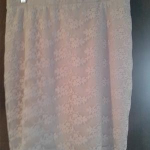 skirt, blush color, with lace overlay.